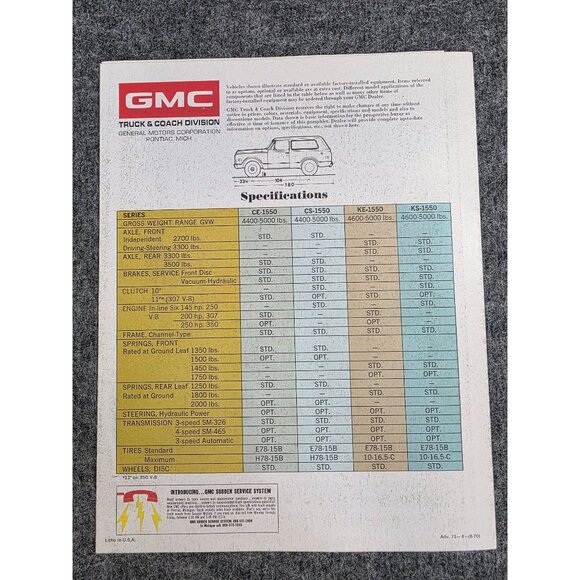 1971 GMC Jimmy Models Brochure Truck SUV Vintage Advertising Catalog Vtg - Picture 3 of 6